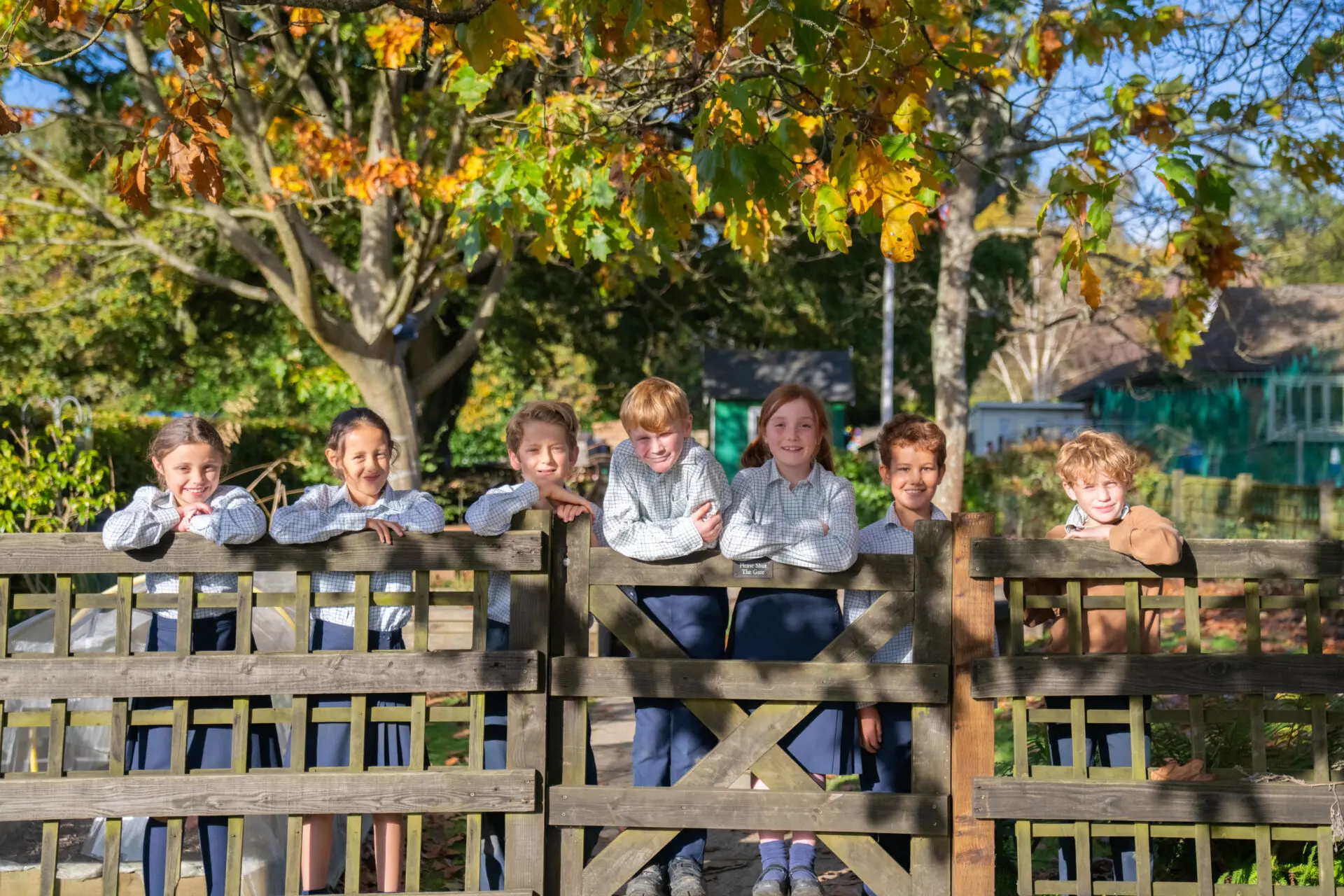 School children walking away shot